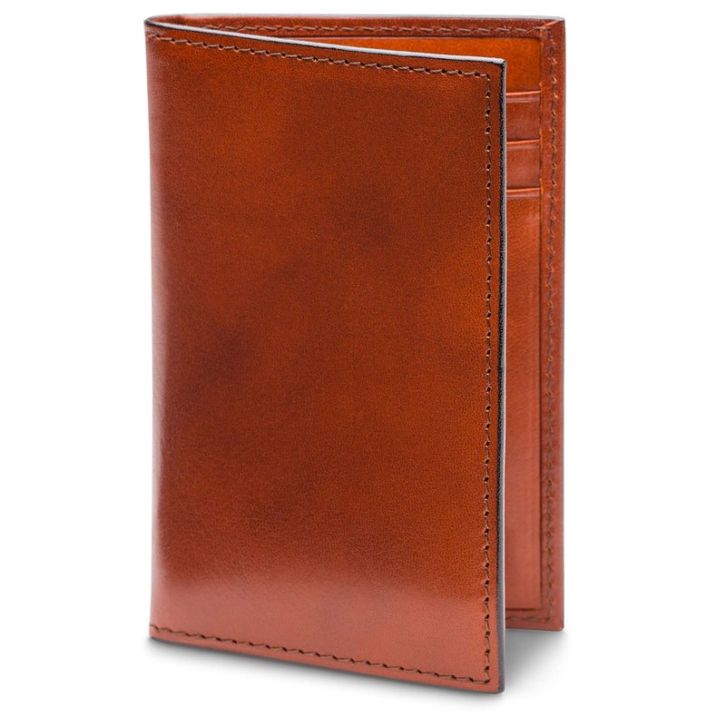 Bosca Men's Leather Card Holder Wallet â€“ Italian Full Grain Vegetable Tanned Credit Card Case â€“ 6 Card Slots, 2 Receipt Wells â€“ Classic Glossy Finish â€“ Gift-Ready Packaging - Dark Brown - Image 1